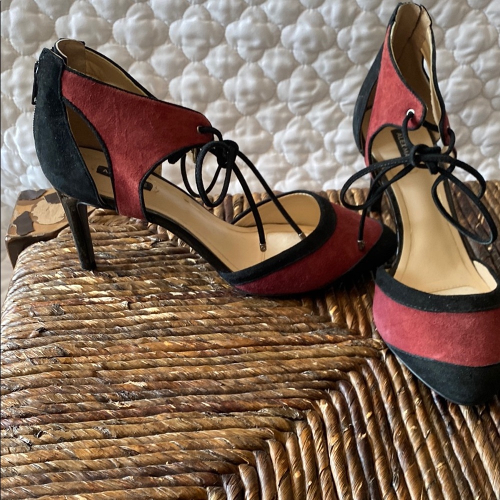 Alex Marie Red and Black Heels with Lace-Up Design